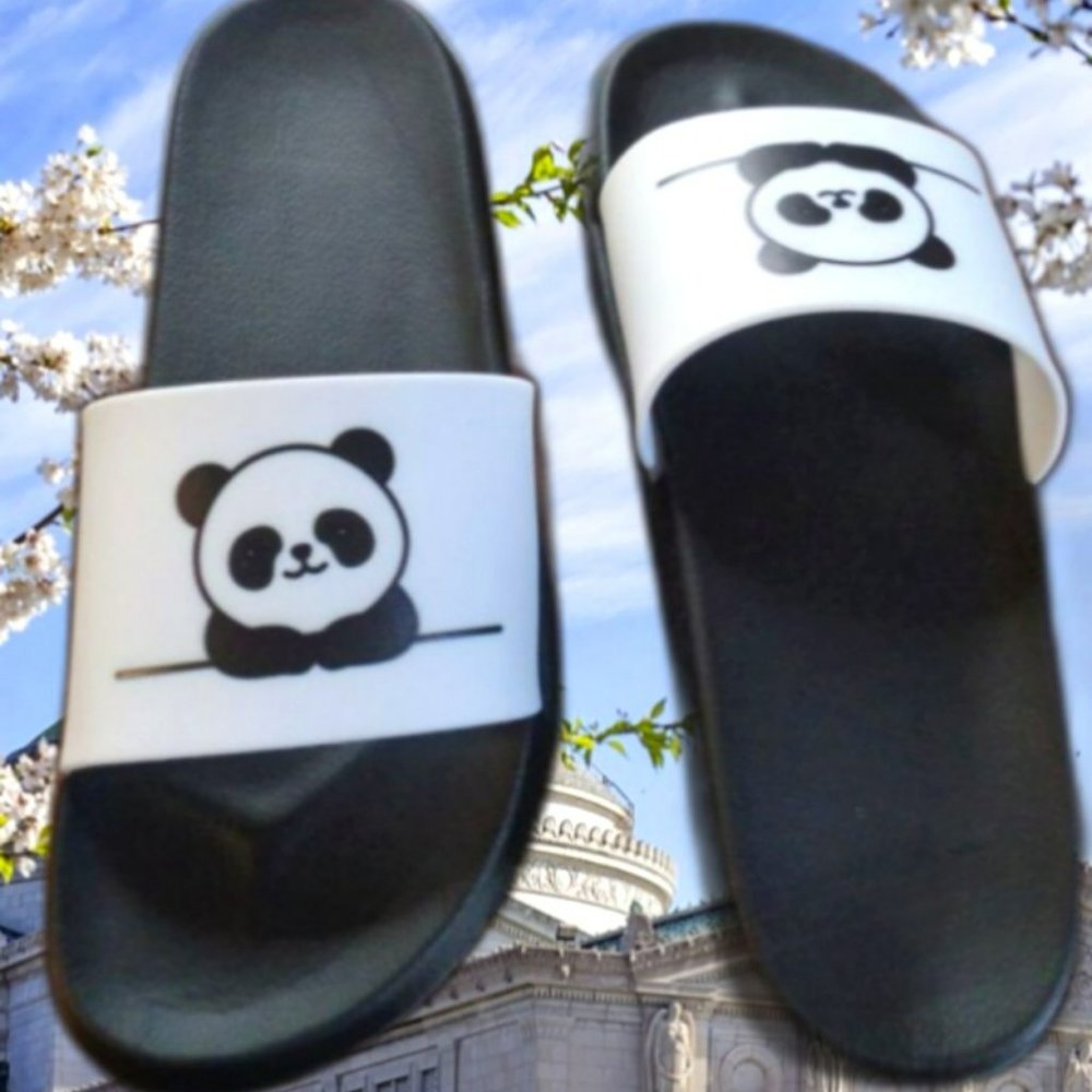 Black & White Panda Design Fashion Slides For Women Size 9